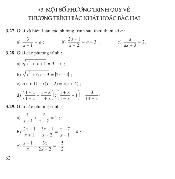 Bài 3: Một phương trình quy về phương trình bậc nhất và bậc hai