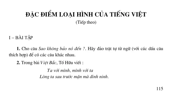 Đặc điểm loại hình của tiếng Việt (Tiếp theo)