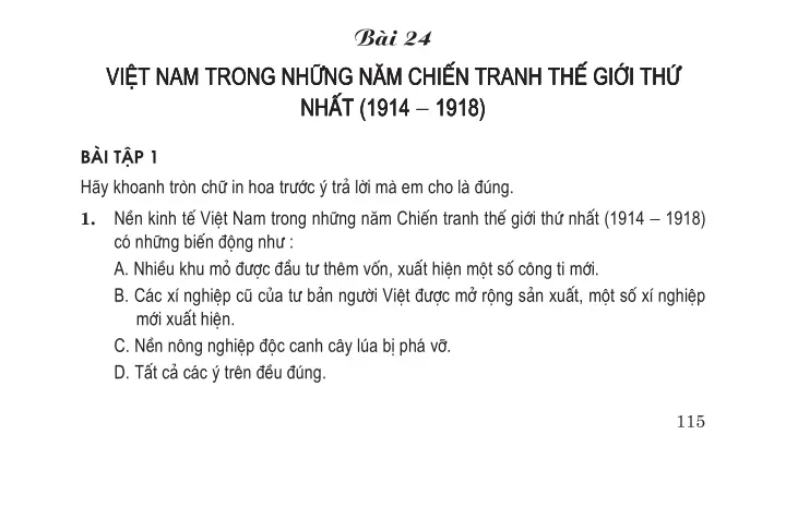 Bài 24: Việt Nam trong những năm chiến tranh thế giới thứ nhất (1914-1918)