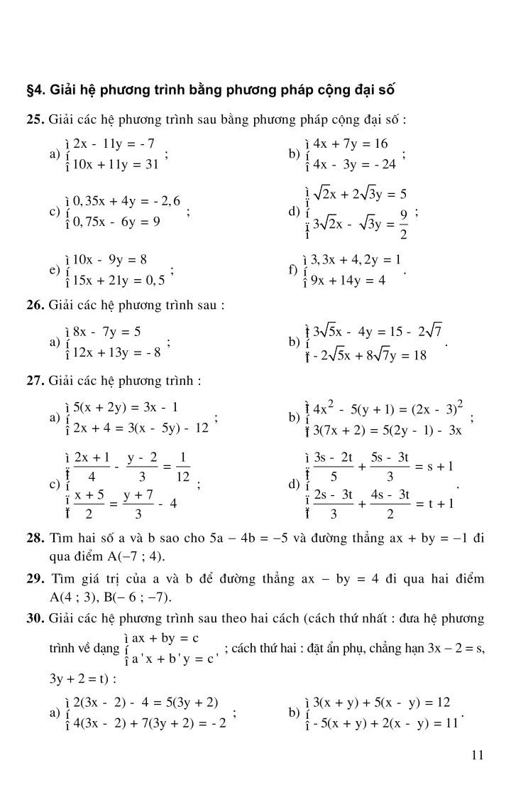 Bài 4: Giải hệ phương trình bằng phương pháp cộng đại số