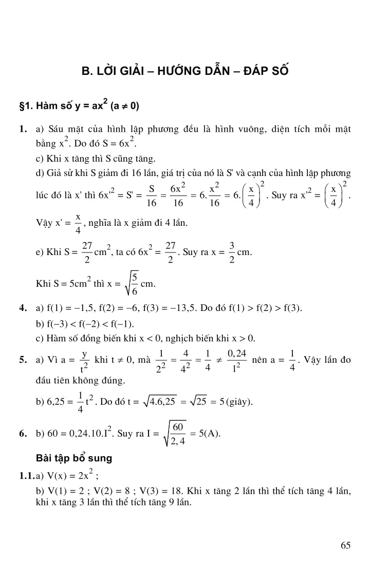 Bài 1: Hàm số y = ax (a ≠ 0)