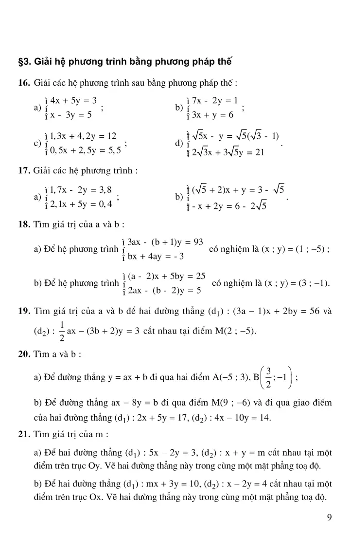 Bài 3: Giải hệ phương trình bằng phương pháp thế