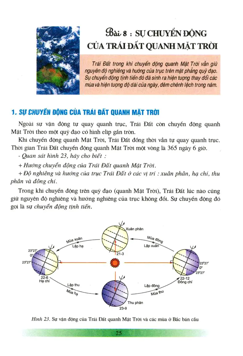 Bài 8: Sự chuyển động của Trái Đất quanh Mặt Trời