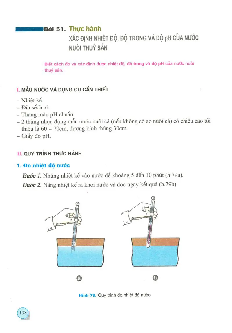 Bài 51: Thực Hành : Xác định nhiệt độ ,độ trong và độ pH của nước nuôi thuỷ sản
