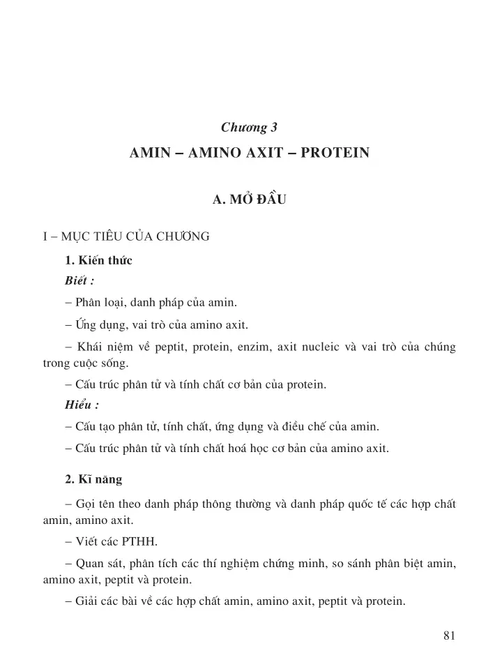 Chương 3. AMIN - AMINO AXIT - PROTEIN