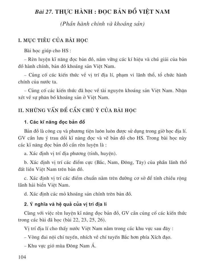 Bài 27: Thực hành: Đọc bản đồ Việt Nam (1 tiết)
