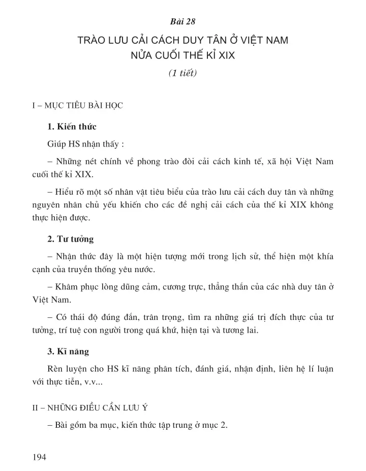 Bài 28 (1 tiết): Trào lưu cải cách duy tận ở Việt Nam nửa cuối thế kỉ XIX