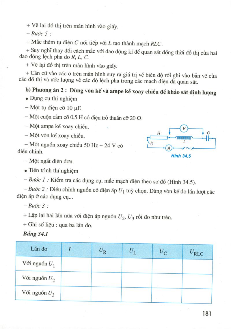 Bài 34. Thực hành : Khảo sát đoạn mạch điện xoay chiều có R, L, C mắc nối tiếp