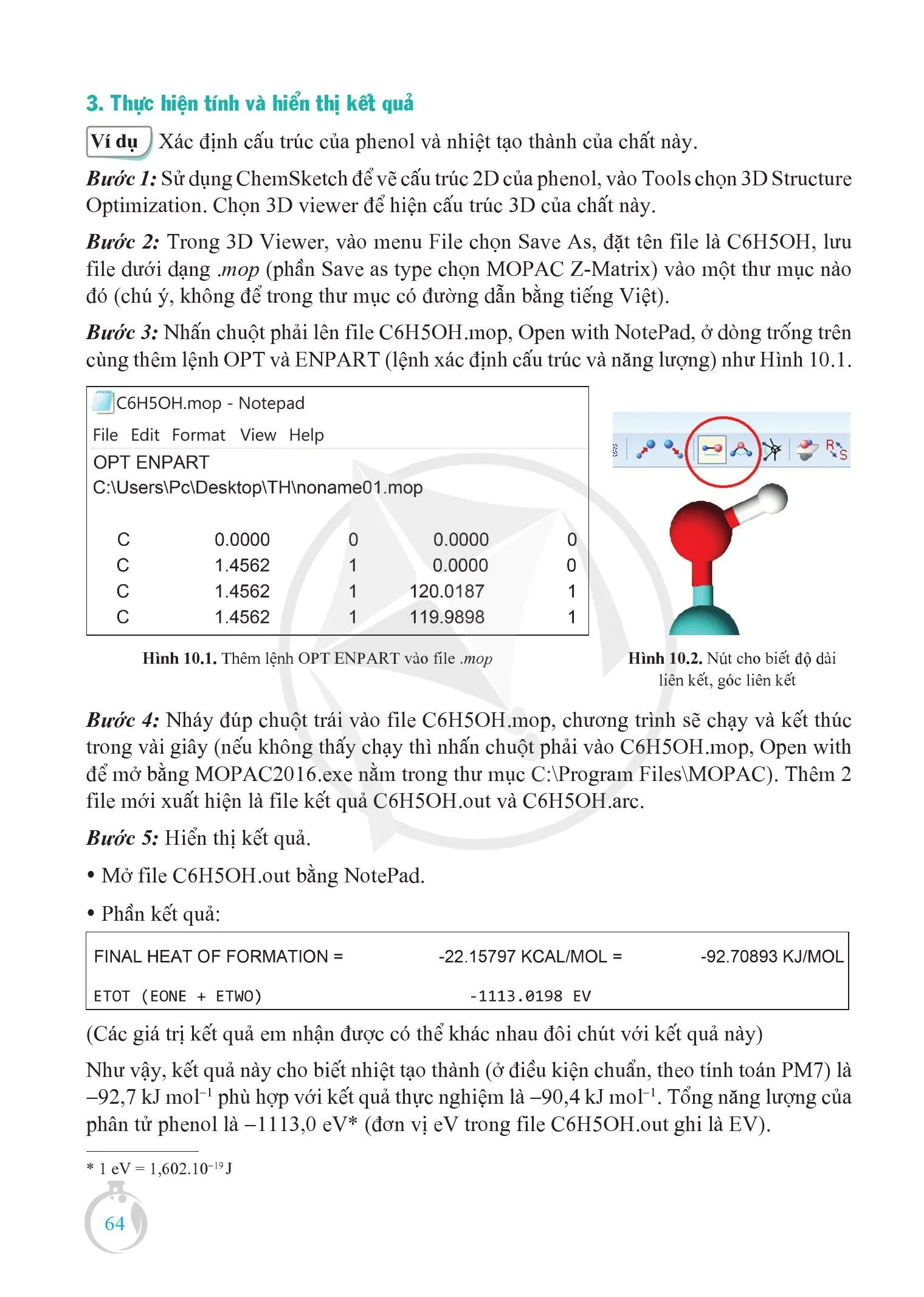 Bài 10. Tính tham số cấu trúc và năng lượng của phân tử .