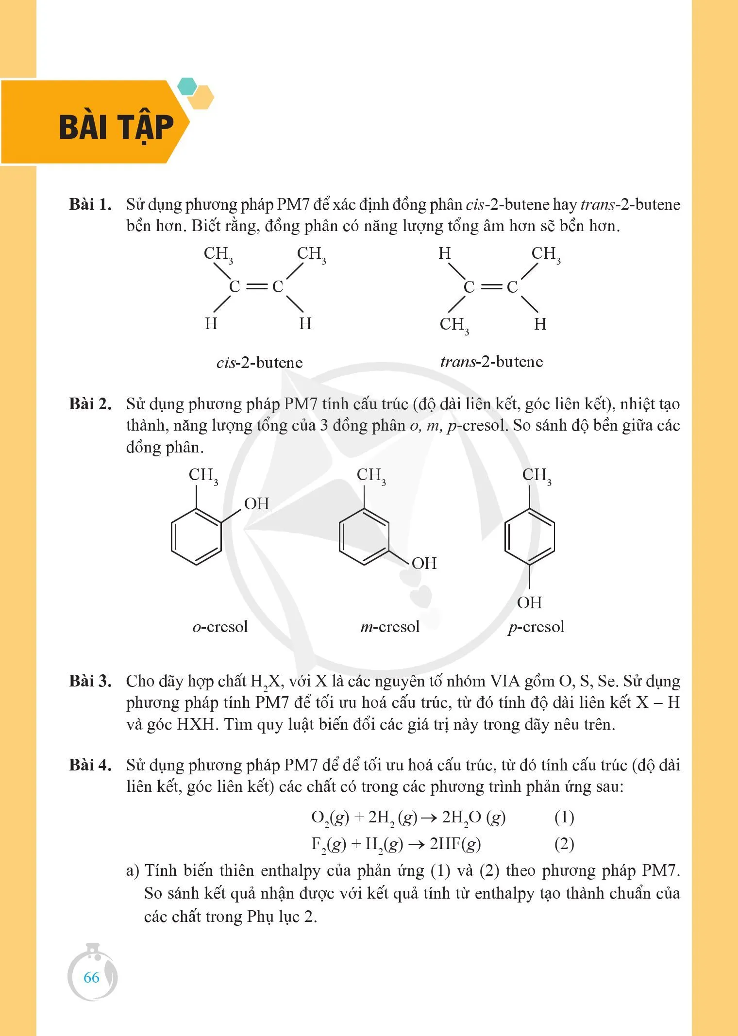 Bài 10. Tính tham số cấu trúc và năng lượng của phân tử .