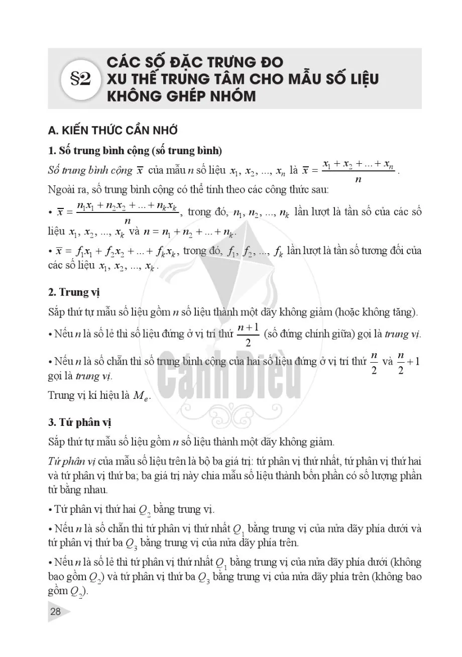 §2. Các số đặc trưng đo xu thế trung tâm cho mẫu số liệu không ghép nhóm 