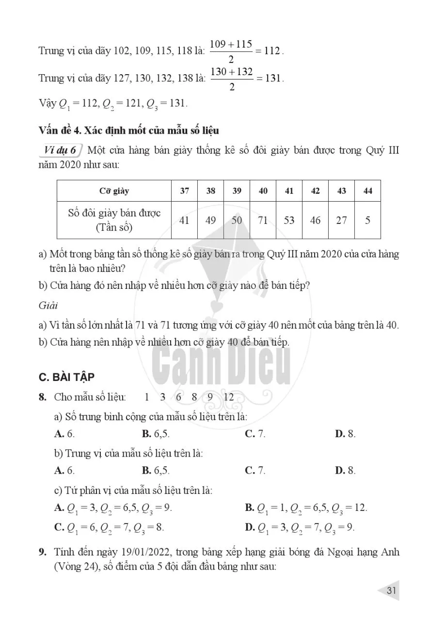 §2. Các số đặc trưng đo xu thế trung tâm cho mẫu số liệu không ghép nhóm 