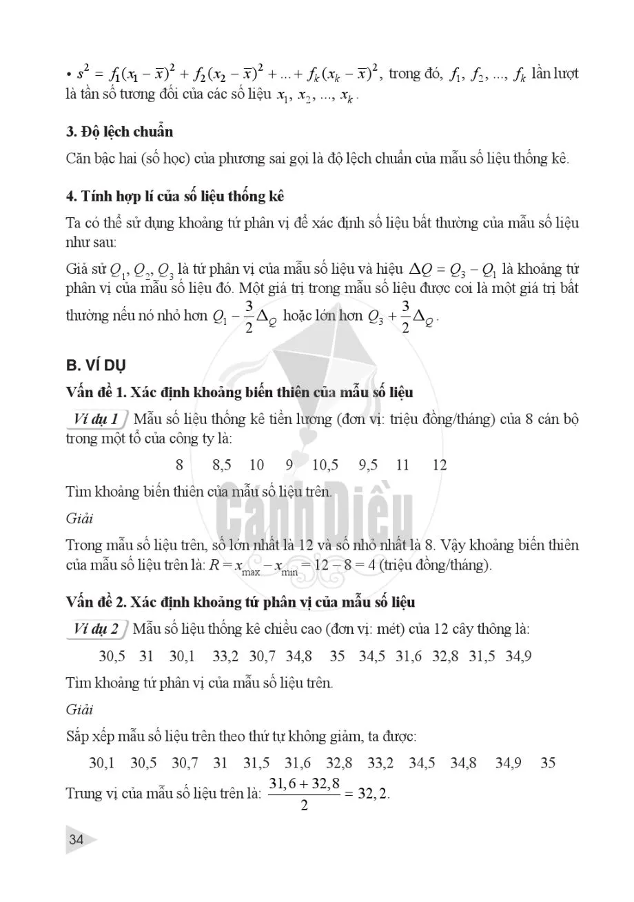 §3. Các số đặc trưng đo mức độ phân tán cho mẫu số liệu không ghép nhóm