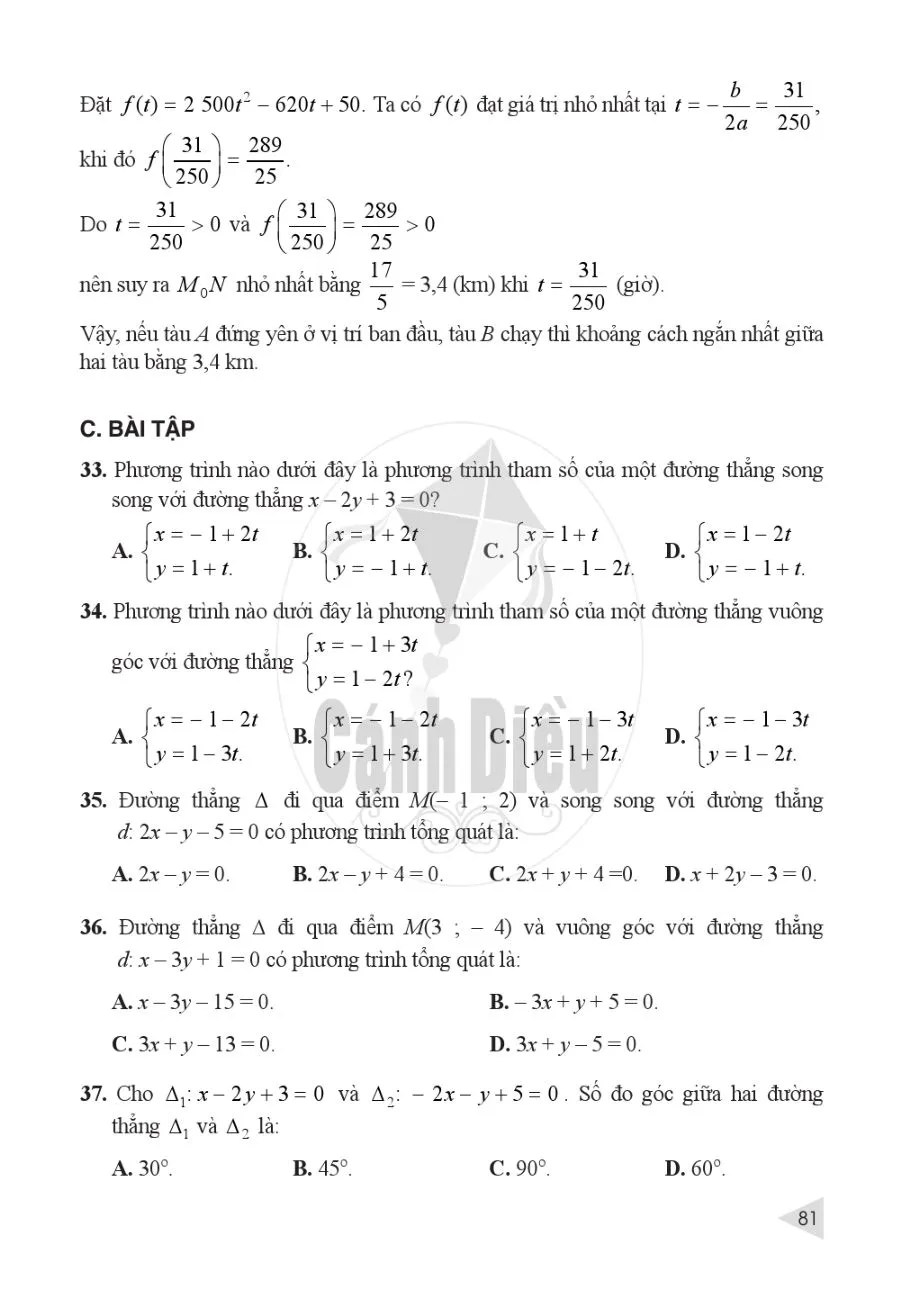 §4. Vị trí tương đối và góc giữa hai đường thẳng. Khoảng cách từ một điểm đến một đường thẳng