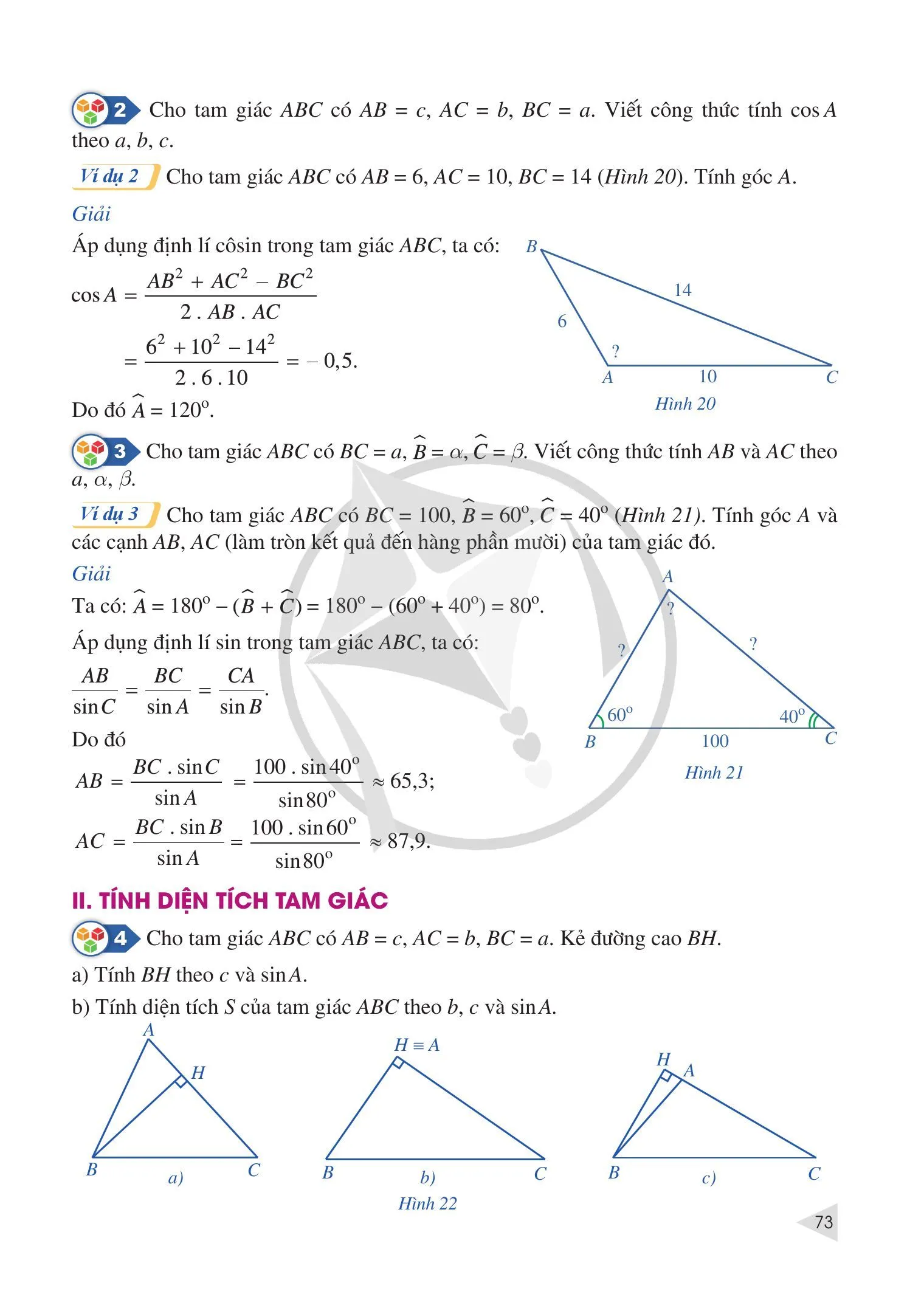 §2. Giải tam giác. Tính diện tích tam giác