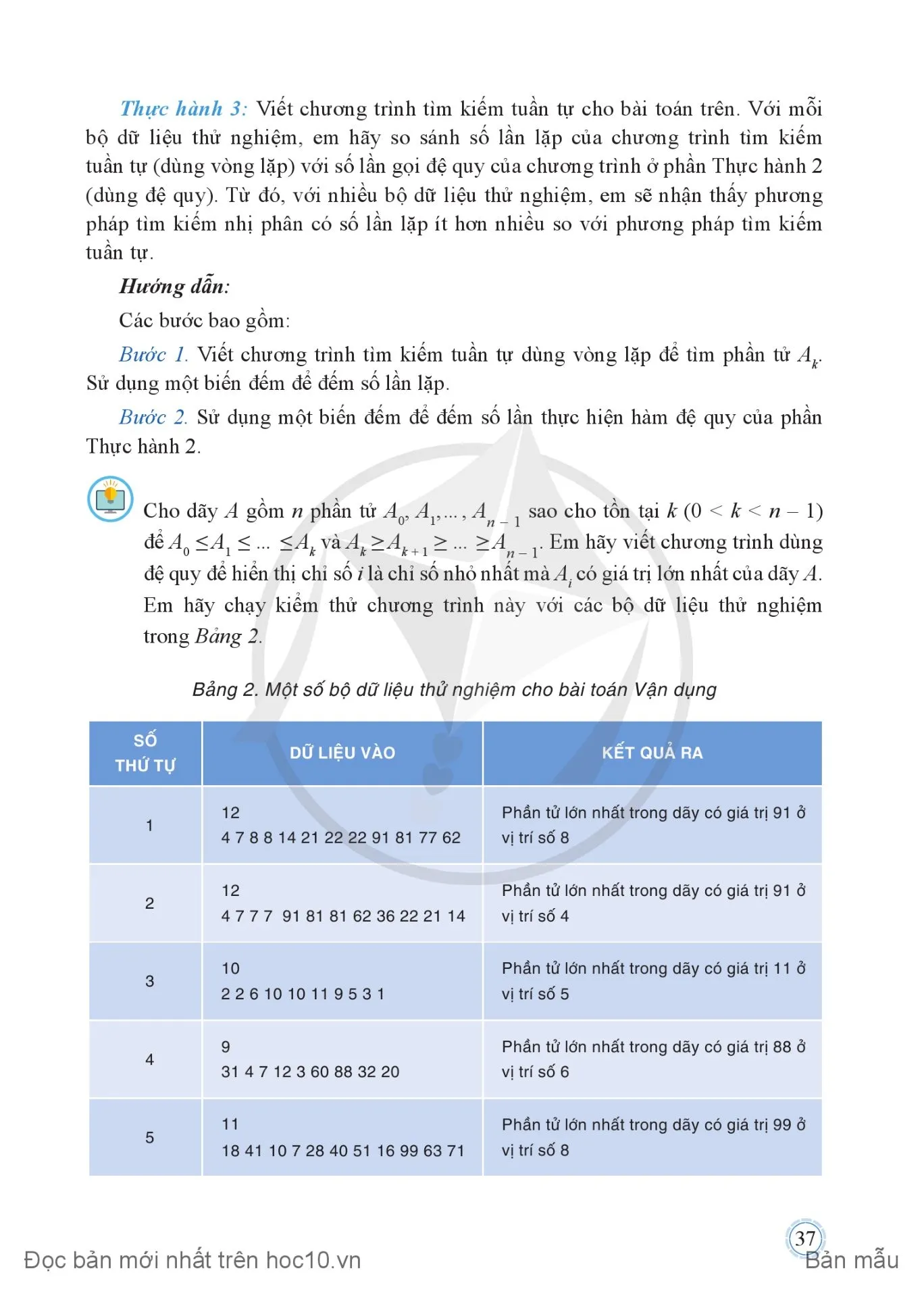 Bài 3. Thực hành ứng dụng thuật toán tìm kiếm nhị phân bằng đệ quy