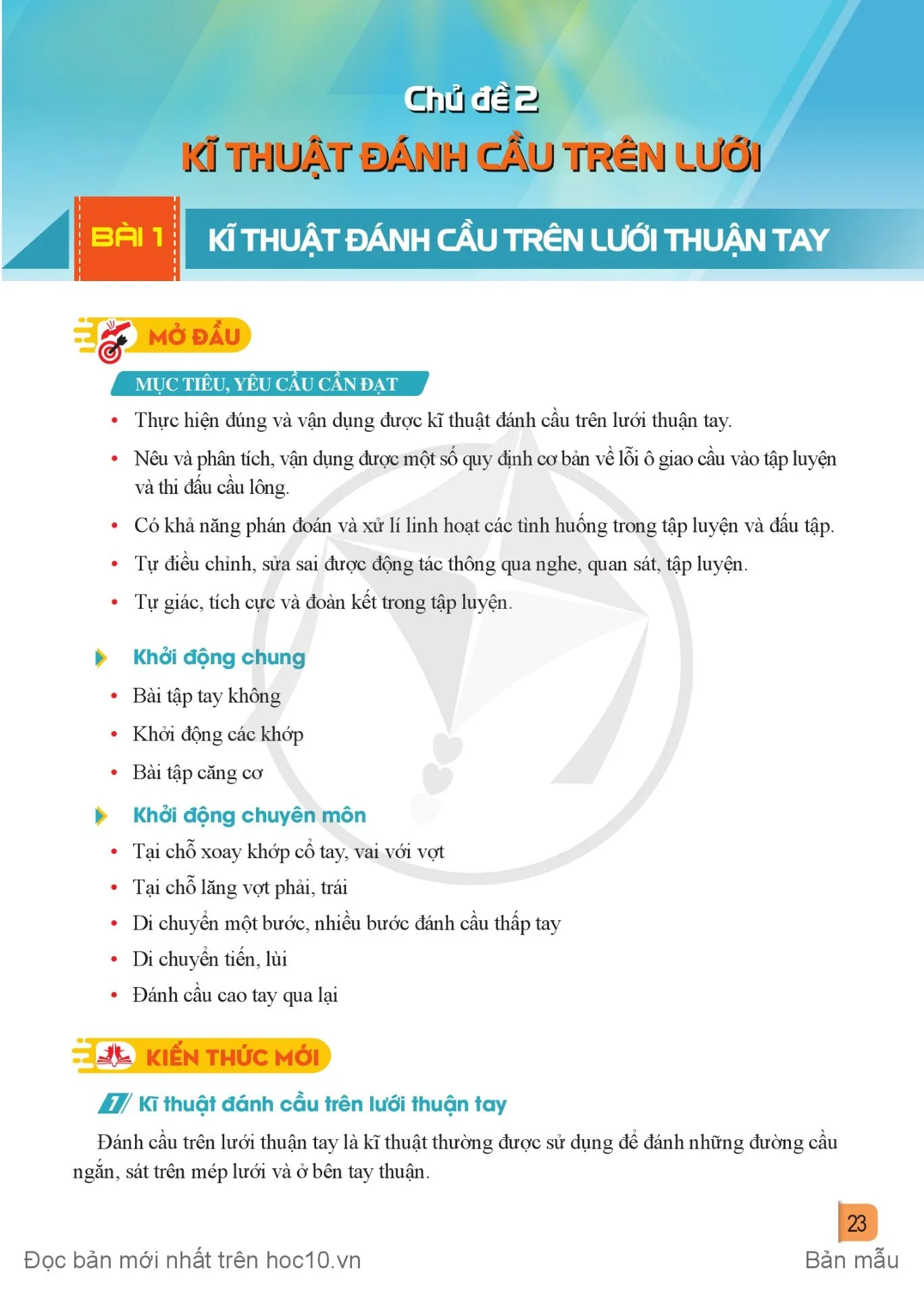 Bài 2. Kĩ thuật bạt cầu trái tay