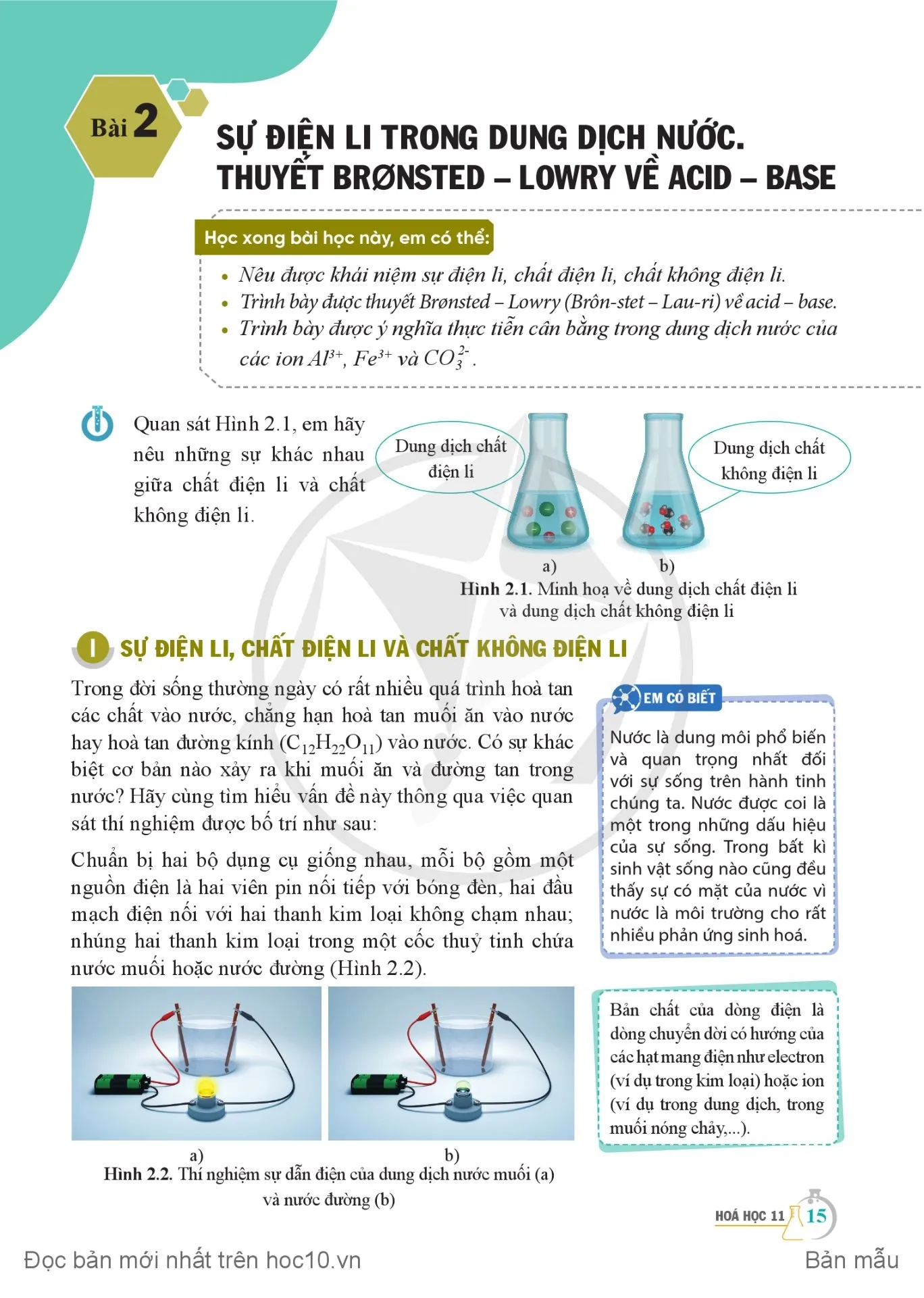 Bài 2. Sự điện li trong dung dịch nước. Thuyết Bronsted – Lowry về acid – base .