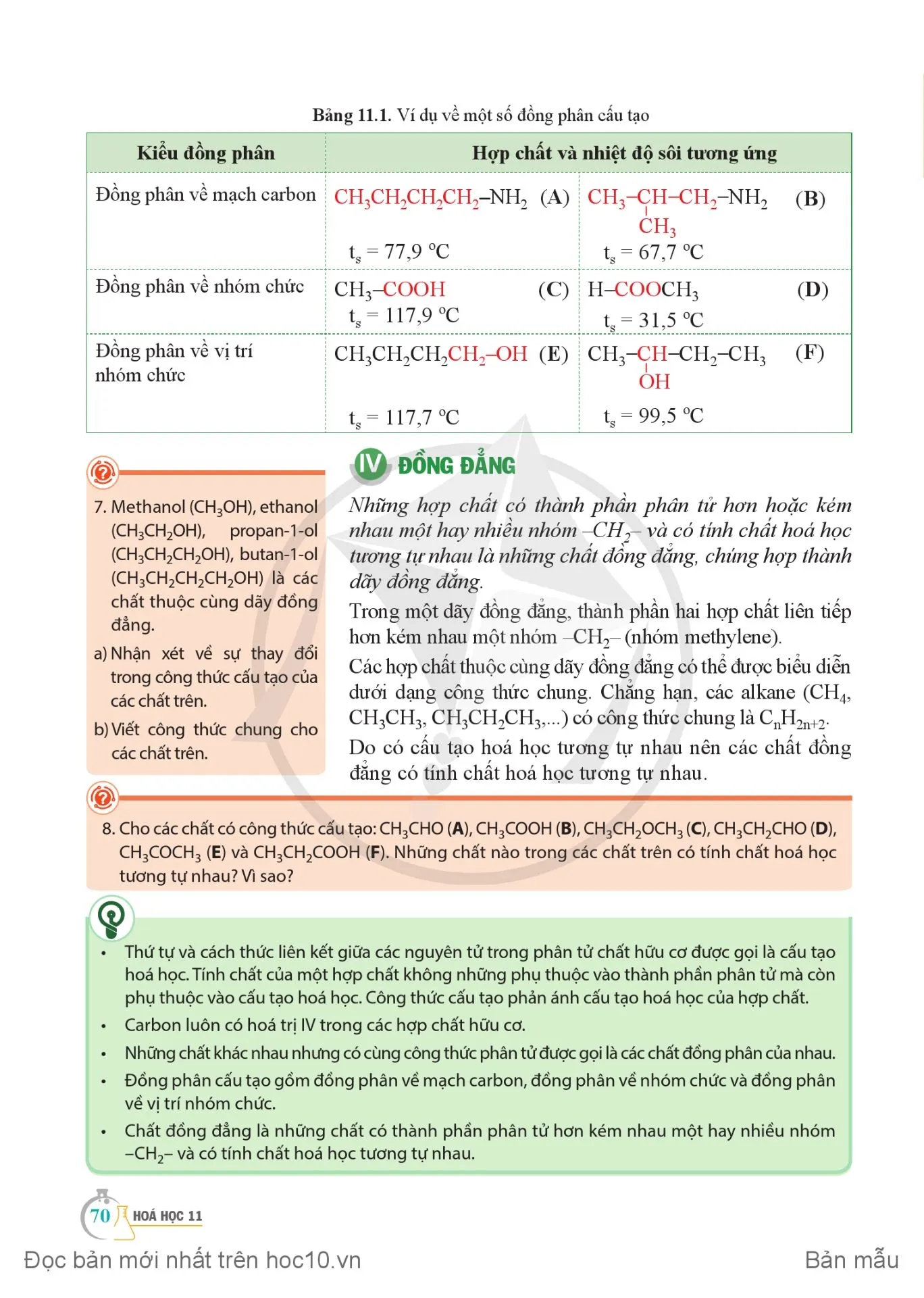 Bài 11. Cấu tạo hoá học của hợp chất hữu cơ.