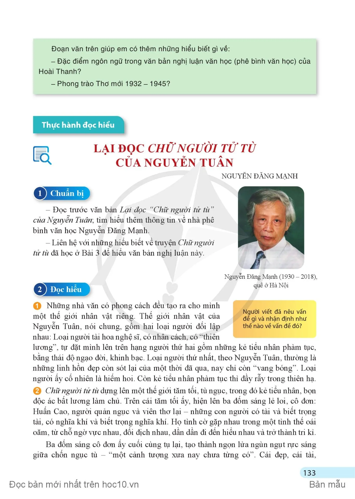 Lại đọc “Chữ người tử tù” của Nguyễn Tuân (Nguyễn Đăng Mạnh)