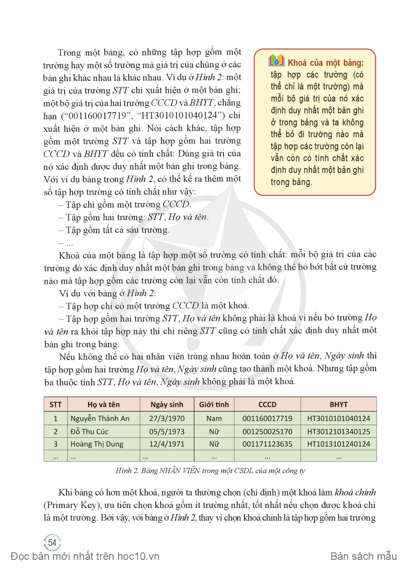 Bài 2. Bảng và khoá chính trong cơ sở dữ liệu quan hệ