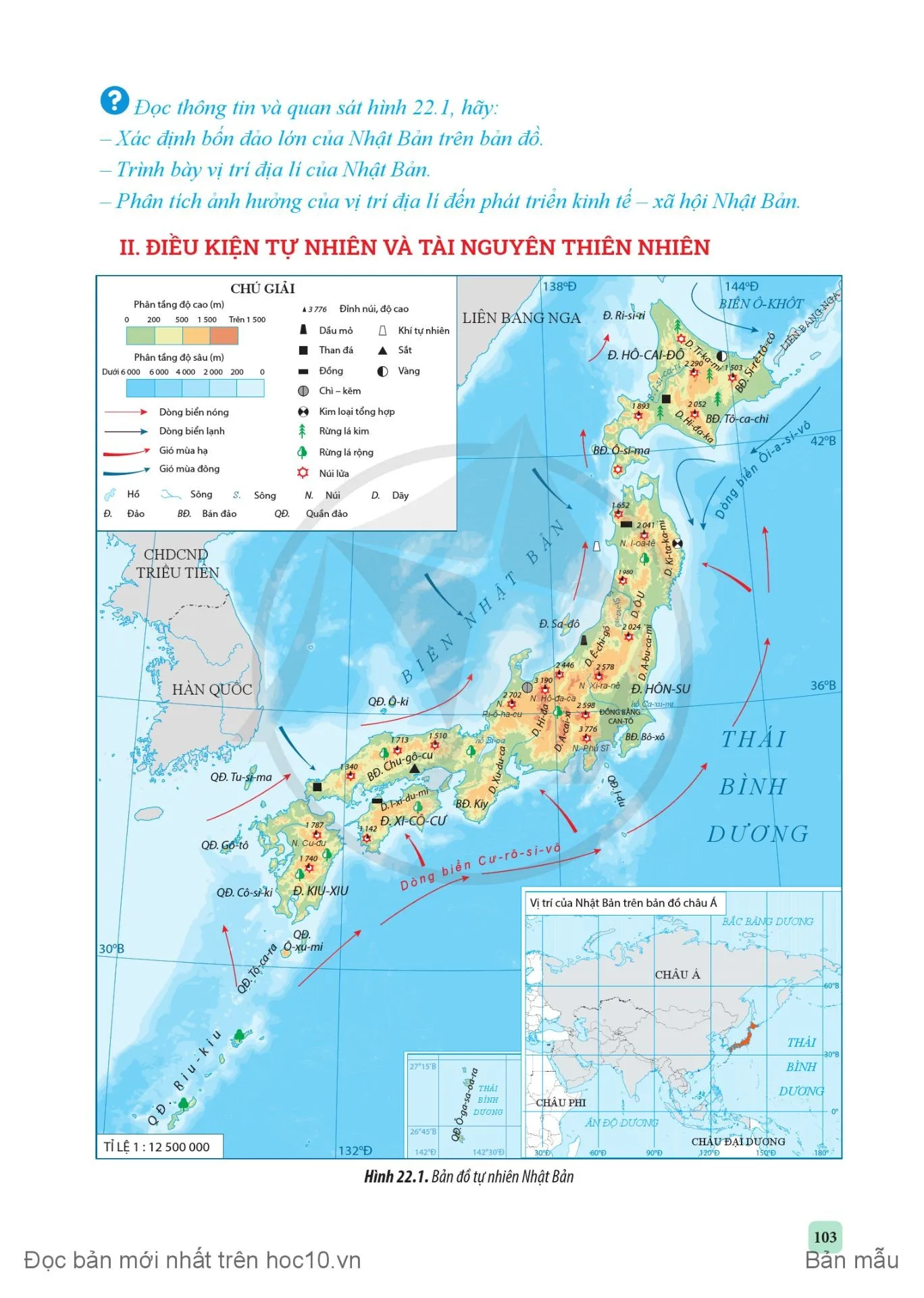 Bài 22. Vị trí địa lí, điều kiện tự nhiên và dân cư, xã hội Nhật Bản