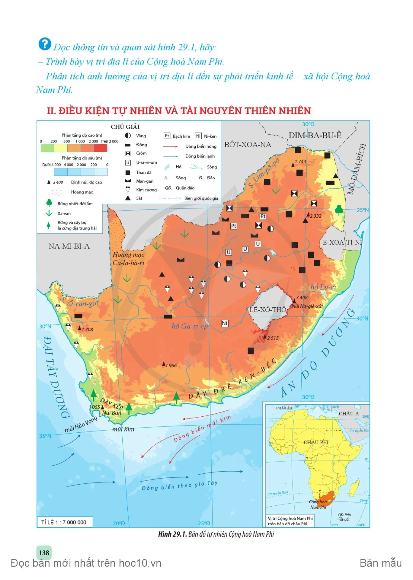 Bài 29. Vị trí địa lí, điều kiện tự nhiên và dân cư, xã hội Cộng hoà Nam Phi