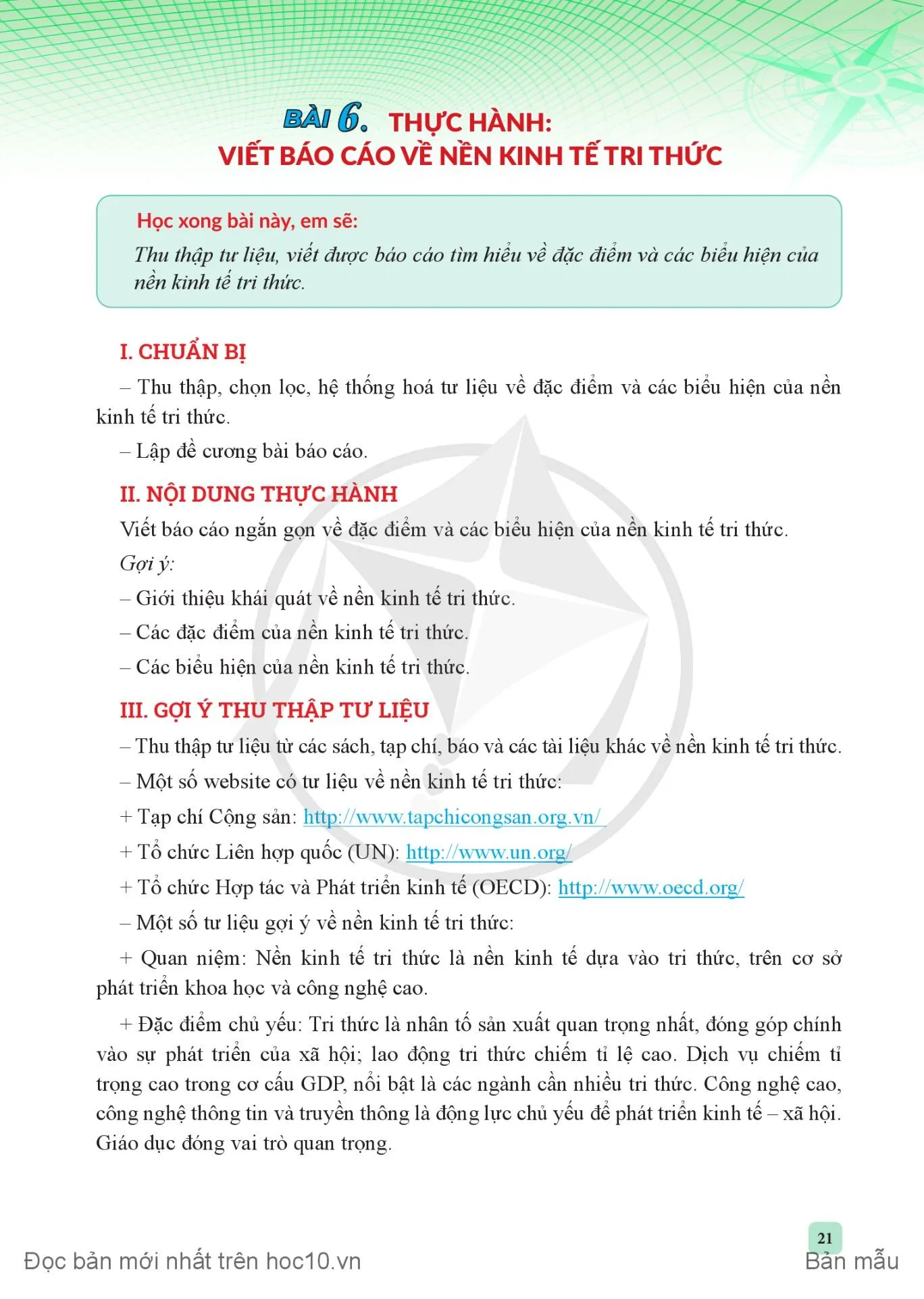 Bài 6. Thực hành: Viết báo cáo về nền kinh tế tri thức