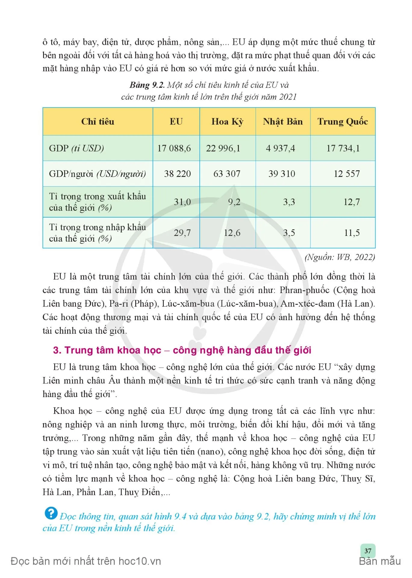 Bài 9. EU – Một liên kết kinh tế khu vực lớn. Vị thế của EU trong nền kinh tế thế giới