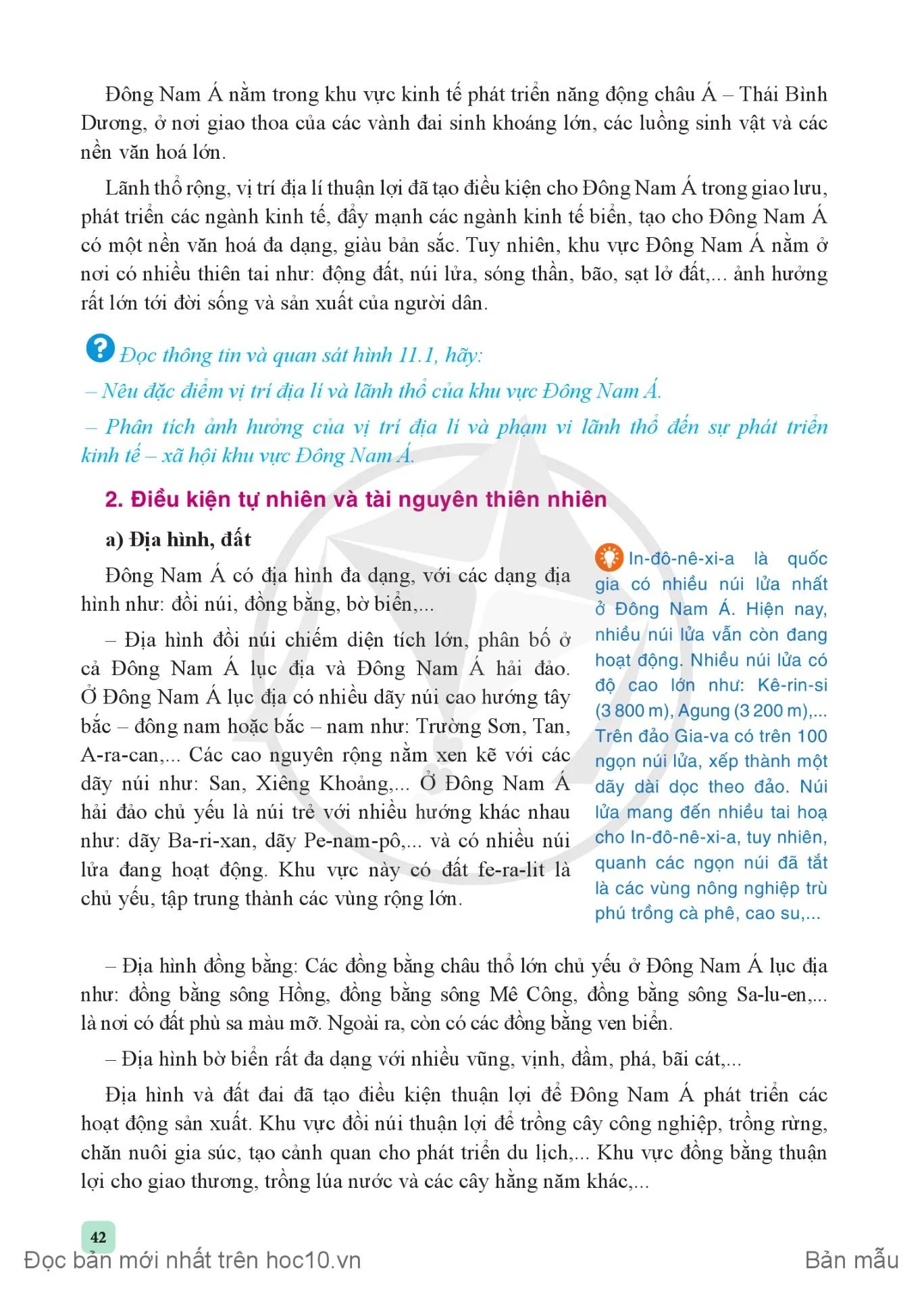 Bài 11. Vị trí địa lí, điều kiện tự nhiên, dân cư, xã hội và kinh tế khu vực Đông Nam Á