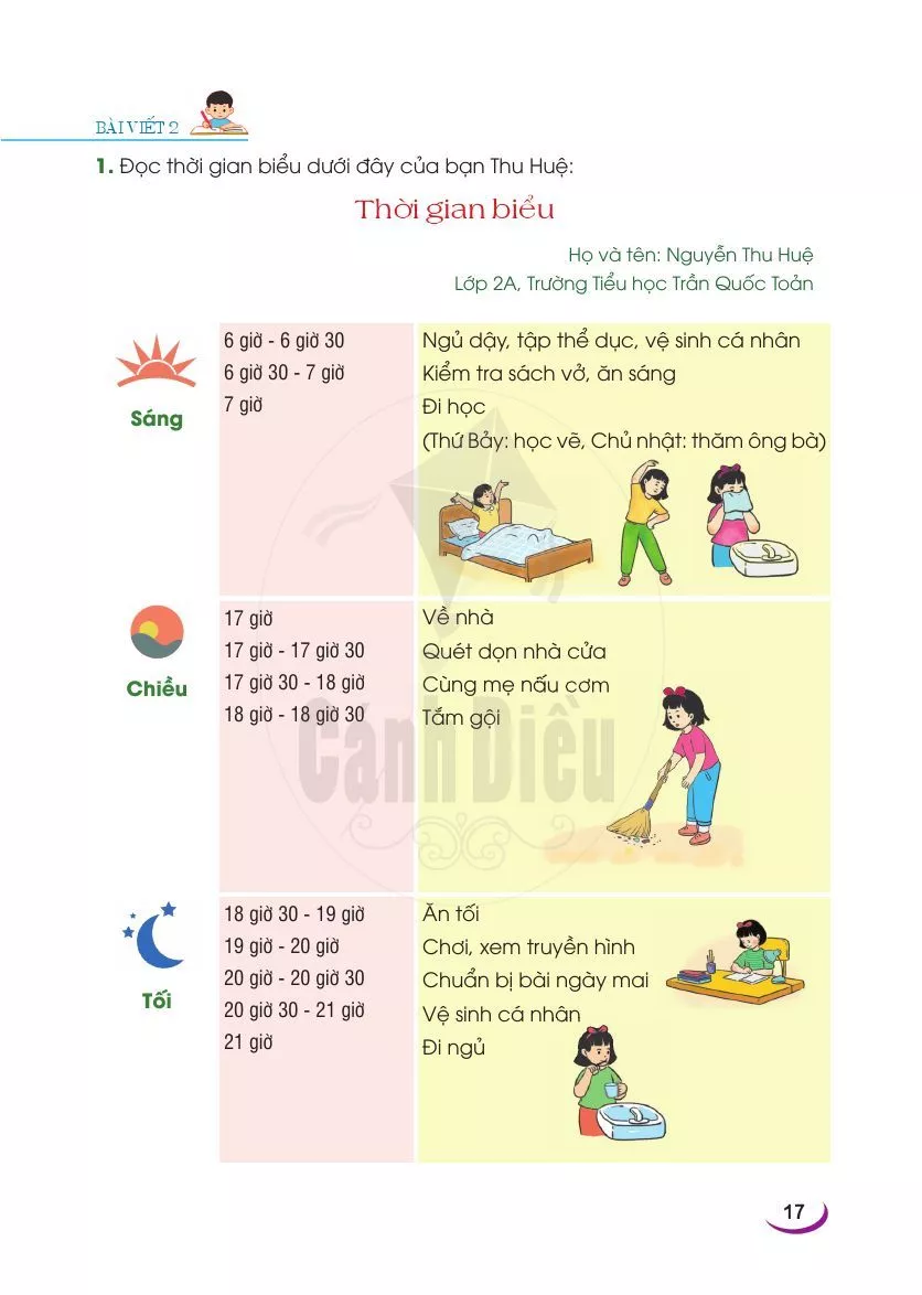 Viết: Thời gian biểu. Lập thời gian biểu buổi tối 