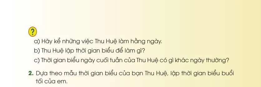 Viết: Thời gian biểu. Lập thời gian biểu buổi tối 