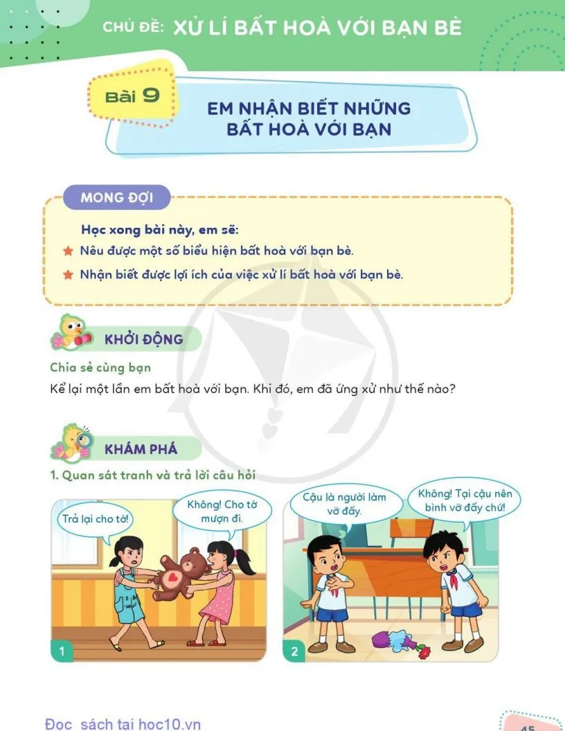 Bài 9. Em nhận biết những bất hoà với bạn