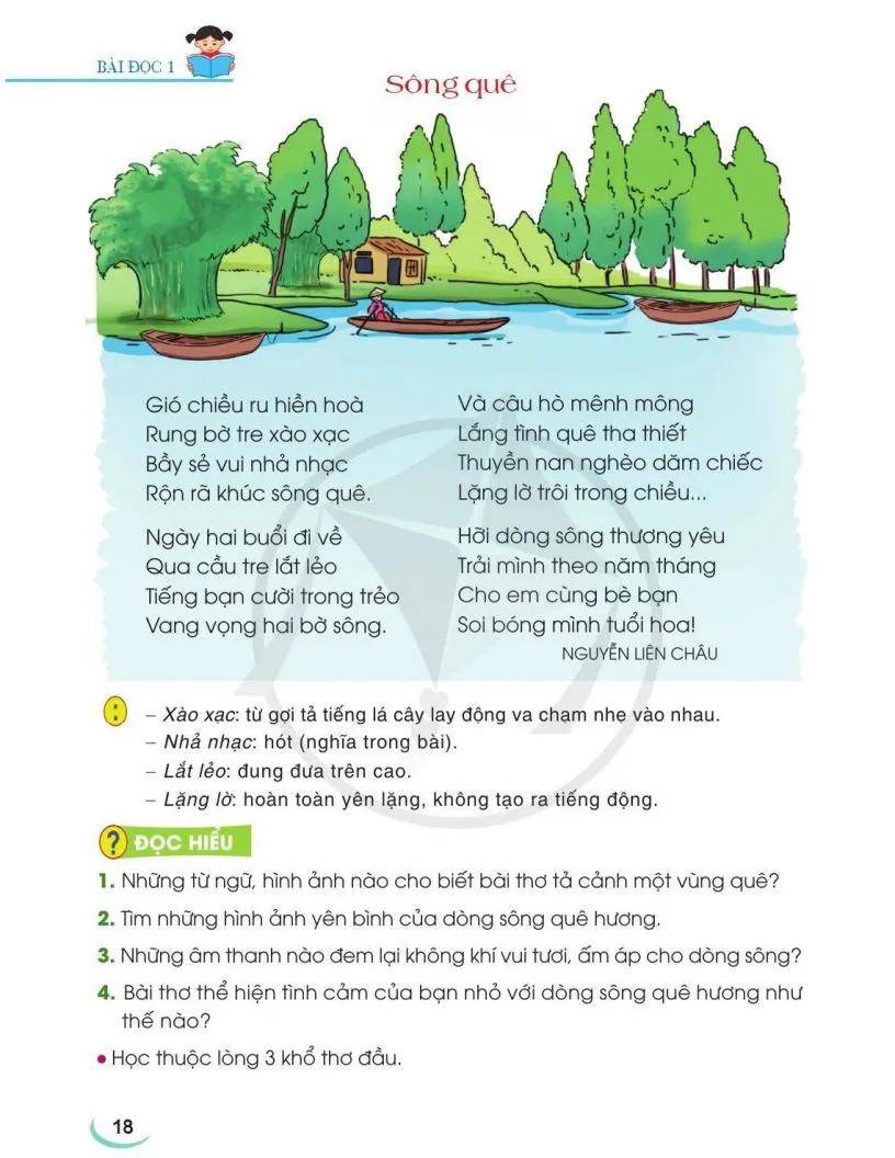 Chia sẻ và đọc: Sông quê. Luyện tập về từ có nghĩa giống nhau, câu cảm