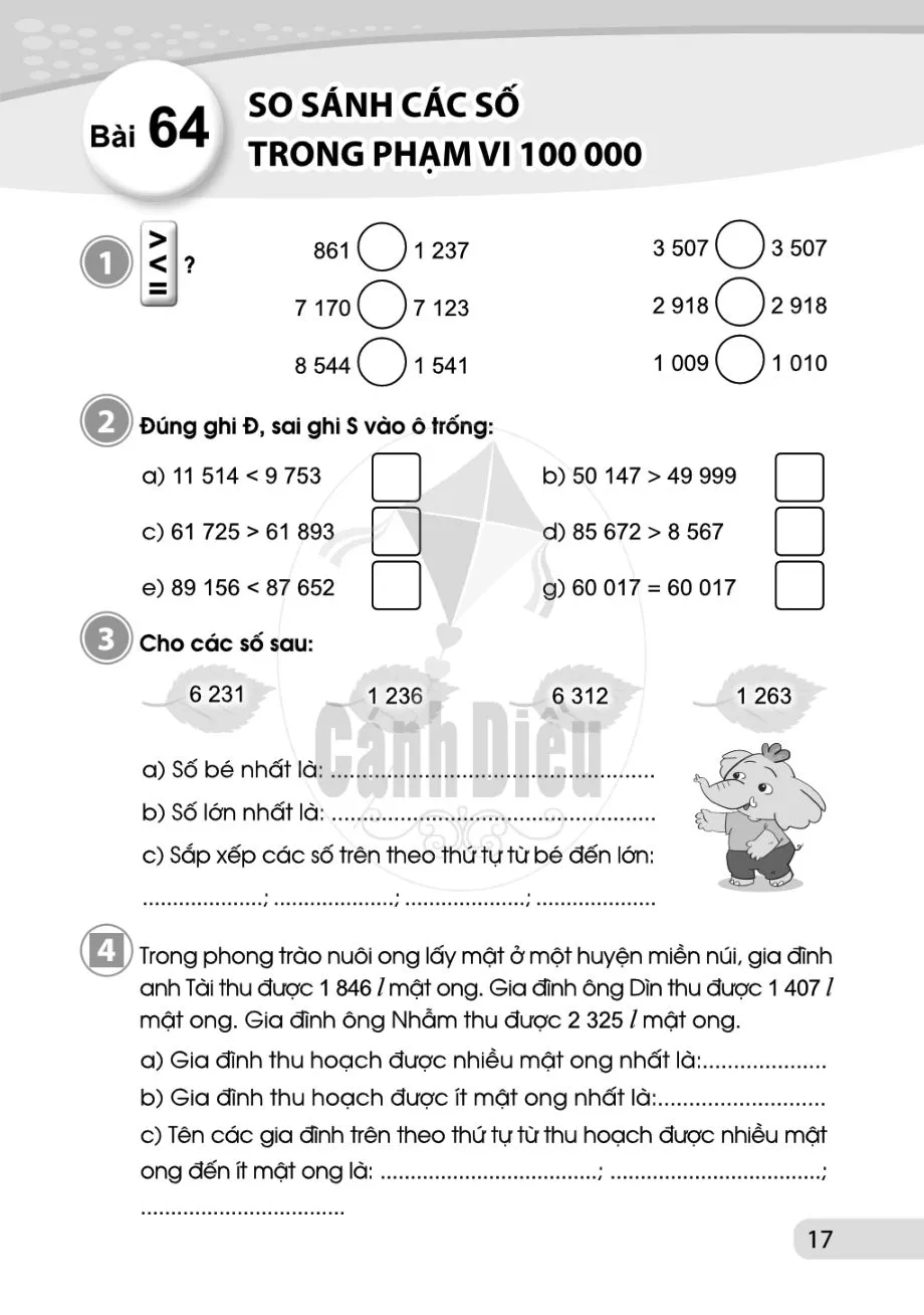 Bài 64. So sánh các số trong phạm vi 100 000