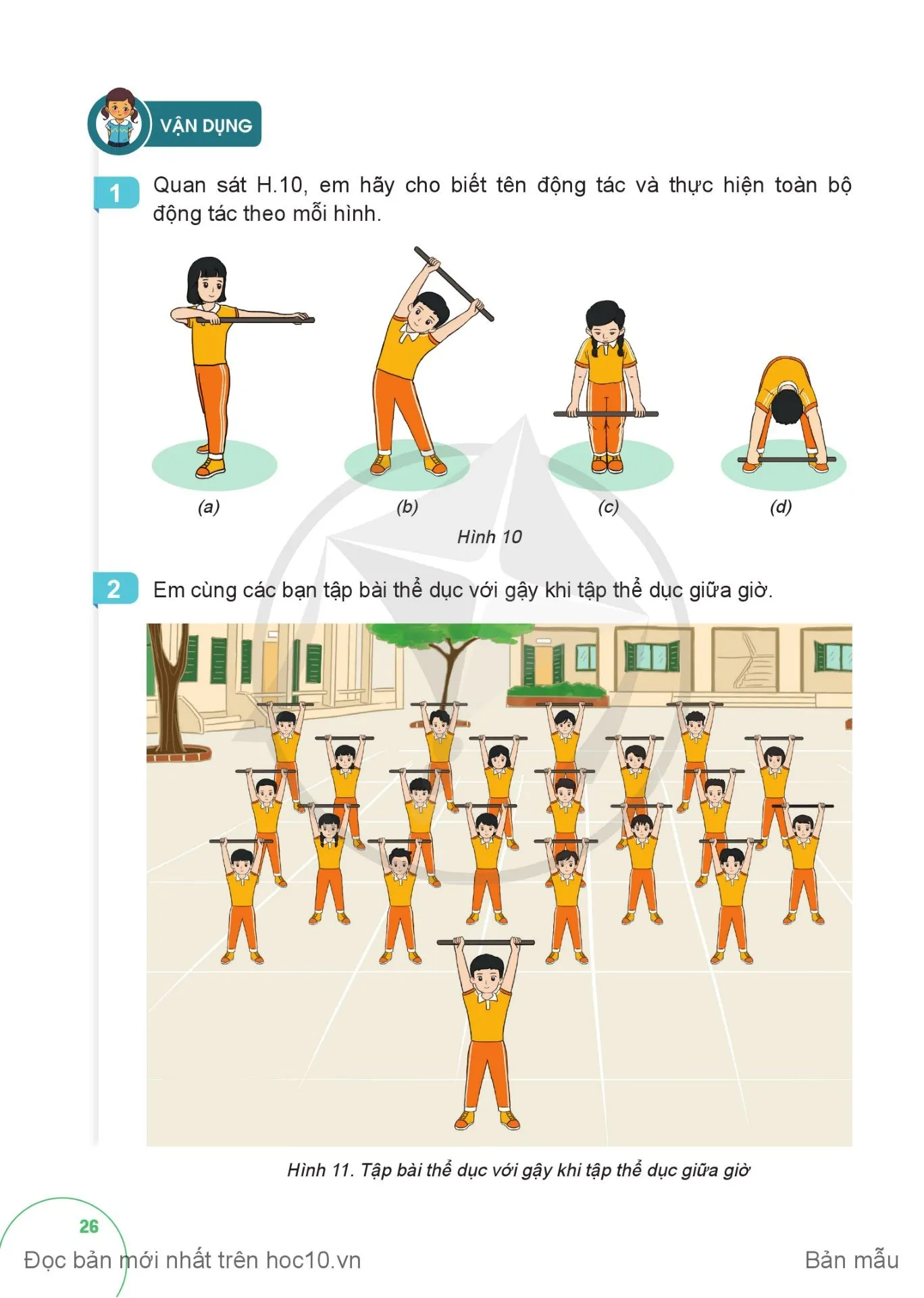 Bài 1. Động tác vươn thở, động tác lườn, động tác vặn mình và động tác bụng với gậy