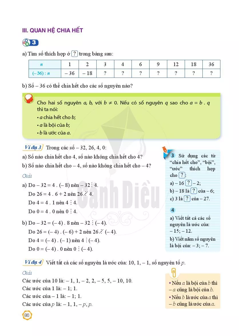 Bài 6. Phép chia hết hai số nguyên. Quan hệ chia hết trong tập hợp số nguyên