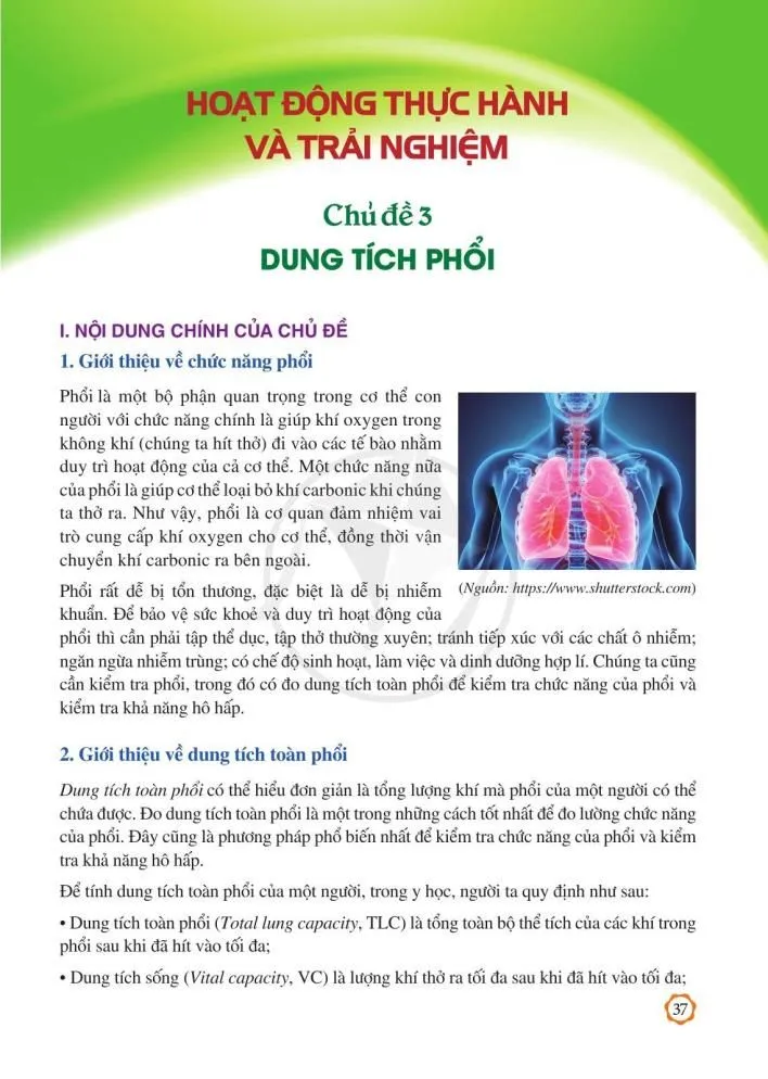 HOẠT ĐỘNG THỰC HÀNH VÀ TRẢI NGHIỆM Chủ đề 3. Dung tích phổi