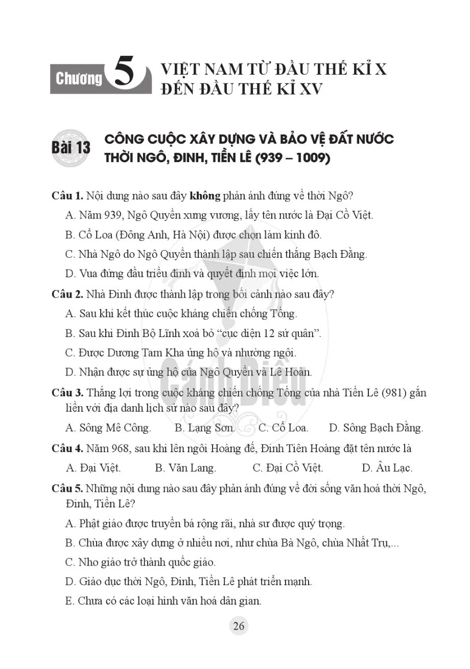 Bài 13. Công cuộc xây dựng và bảo vệ đất nước thời Ngô, Đinh, Tiền Lê (939-1009)