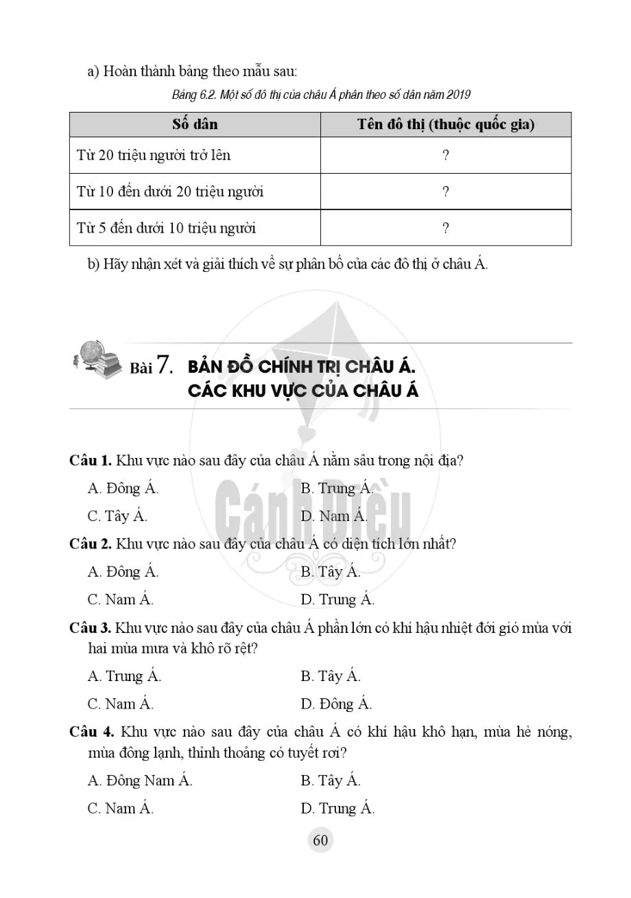 Bài 7. Bản đồ chính trị châu Á. Các khu vực của châu Á