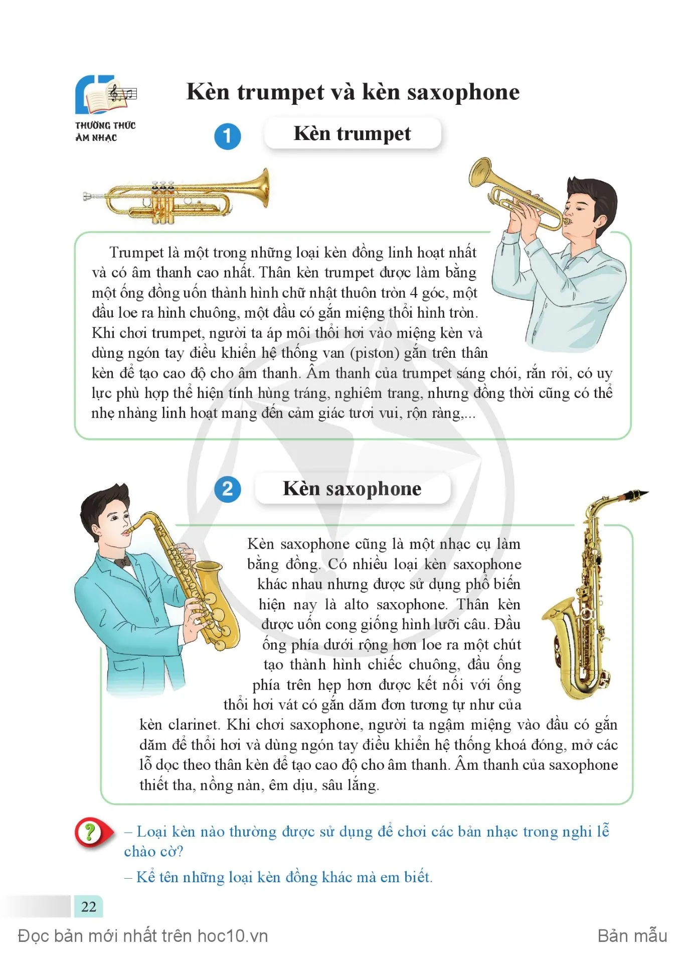 • Thường thức âm nhạc: Kèn trumpet và kèn saxophone