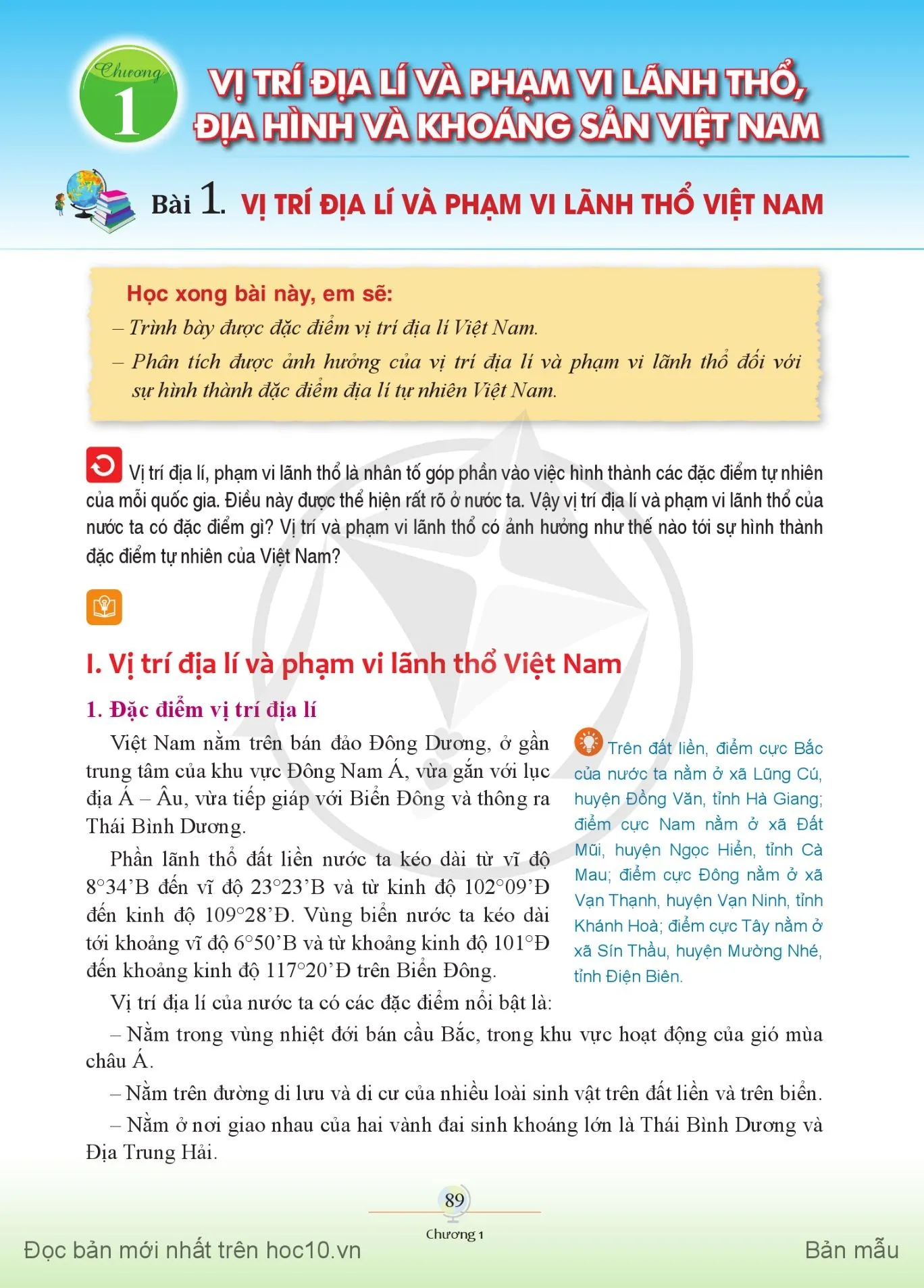 Bài 1. Vị trí địa lí và phạm vi lãnh thổ Việt Nam