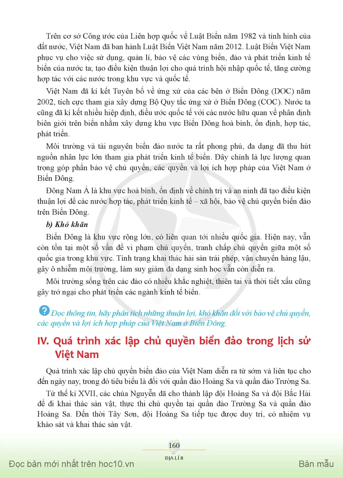 Chủ đề 2. Bảo vệ chủ quyền, các quyền và lợi ích hợp pháp của Việt Nam ở Biển Đông