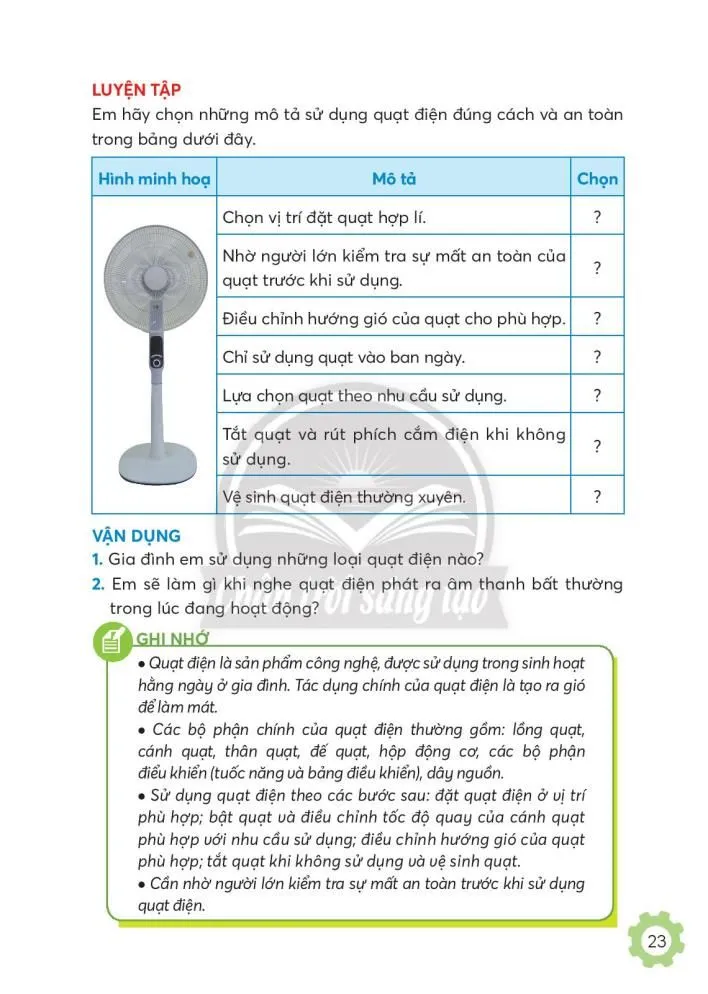 Bài 3. Sử dụng quạt điện