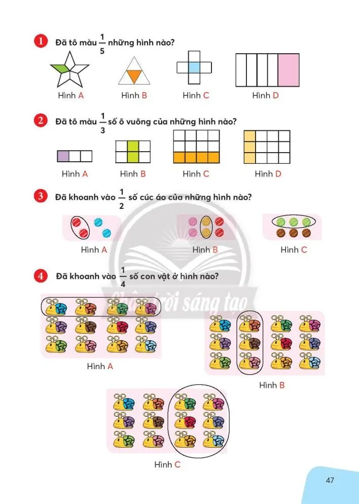 Một phần hai, một phần ba, một phần tư, một phần năm.