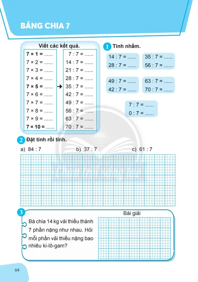 Bảng nhân 7 .