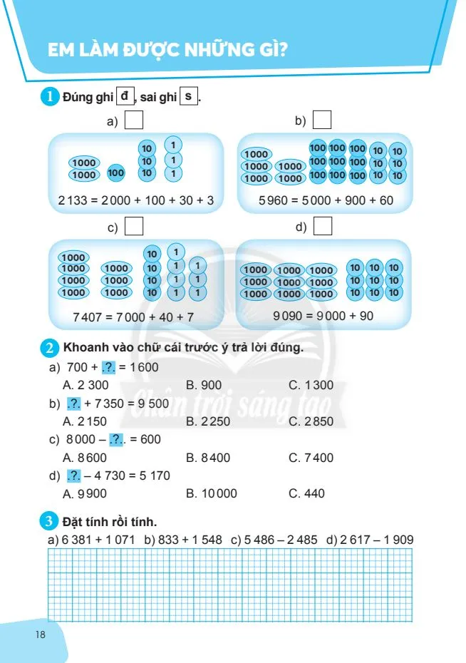 Phép trừ các số trong phạm vi 10000.