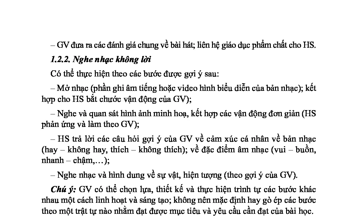 1. Gợi ý hướng dẫn tổ chức dạy học Nghe nhạc