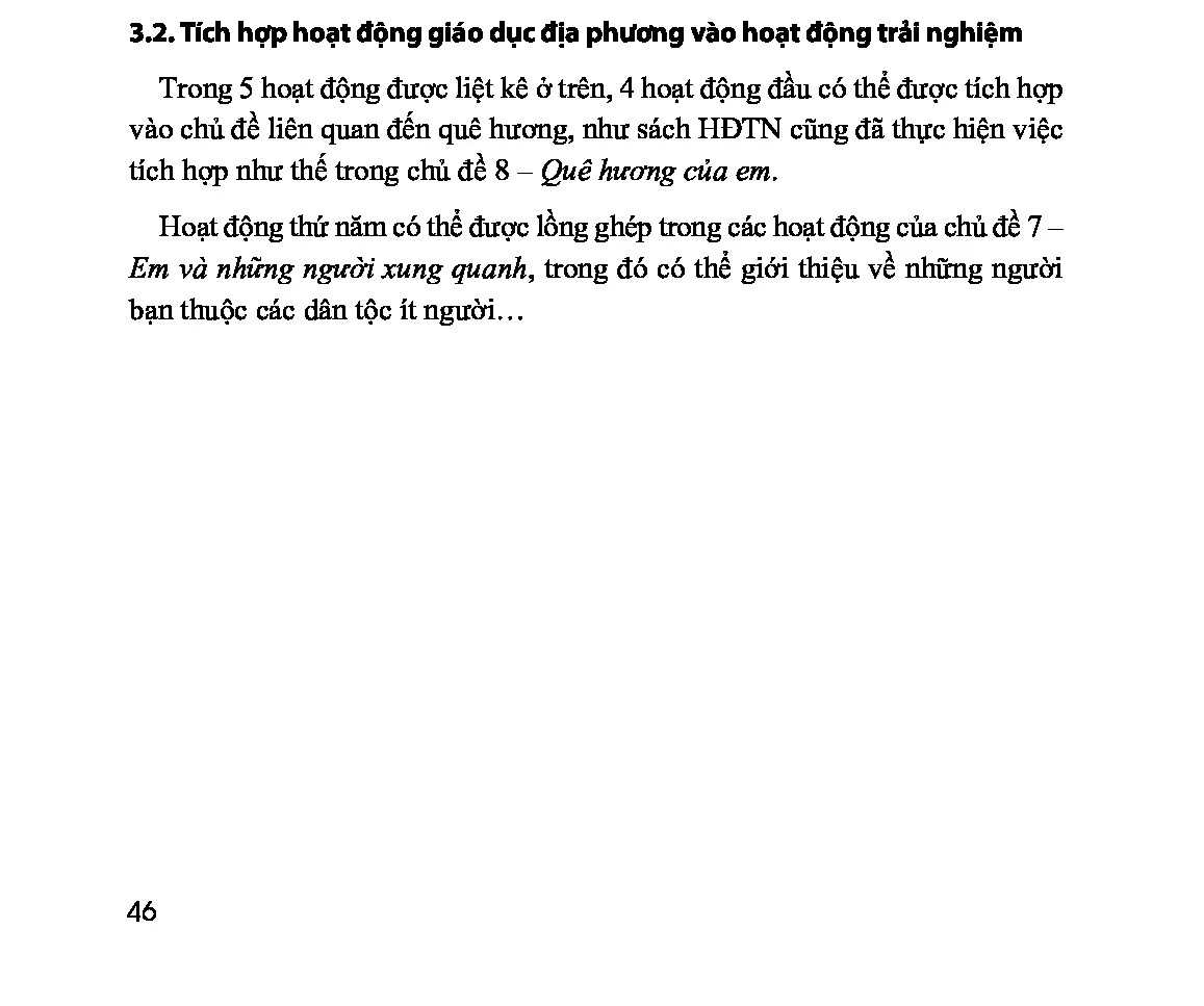 3.2. Tích hợp hoạt động giáo dục địa phương vào hoạt động trải nghiệm