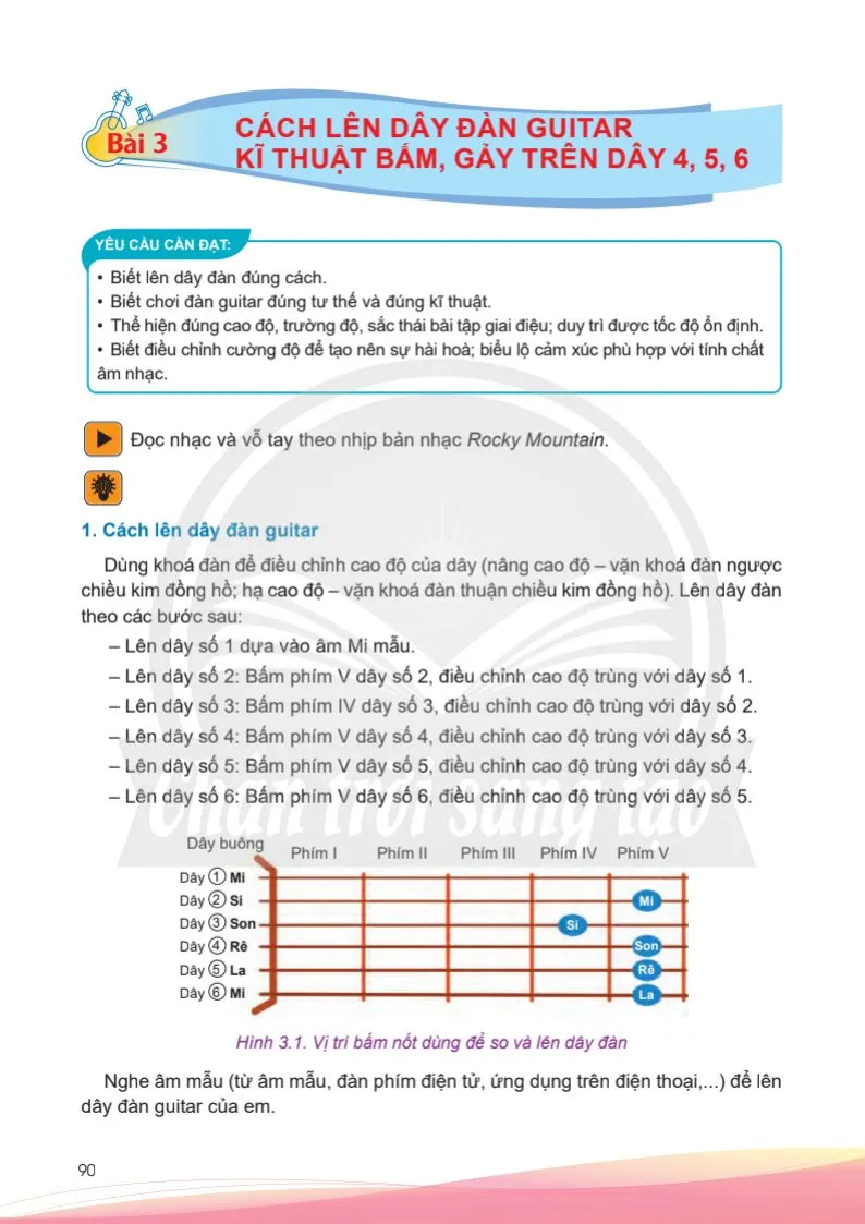 Bài 3: Cách lên dây đàn guitar – Kĩ thuật bấm, gảy trên dây 4, 5, 6
